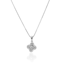 Collar Trebol 4 Hojas Circon Blanco Plata Fina 925 Blanco TALLA UNICA