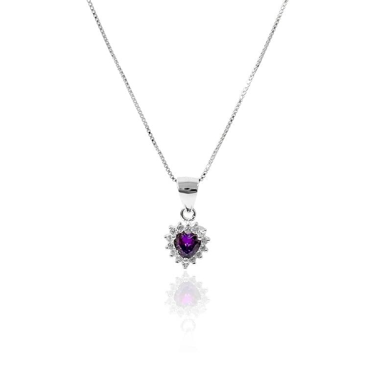 Collar Lady Corazon Circon Morado Plata Fina 925 Morado TALLA UNICA