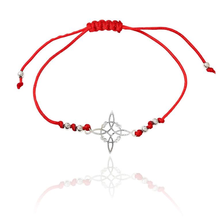 Pulsera Nudo De Bruja Bolitas Plata Fina 925 Cordon Rojo Rojo TALLA UNICA
