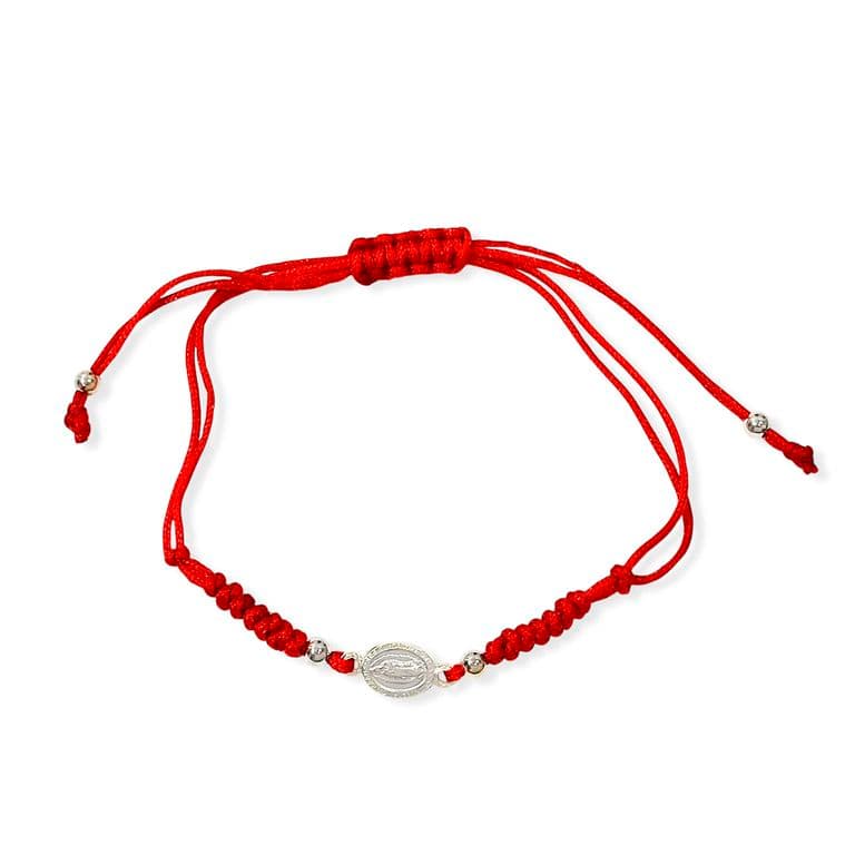 Pulsera Medalla Virgen De Guadalupe Plata Fina 925 Cordon Rojo Rojo TALLA UNICA