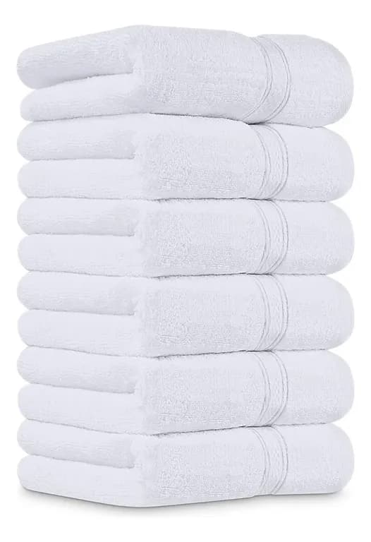 Juego De 8 Toallas De Mano 70x40 Cm Algodon 500g Bano Set Blanco