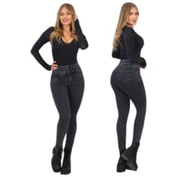 Jeans Pitillo Full Push Up Levanta Cola Corte Colombiano Gris Oscuro 42