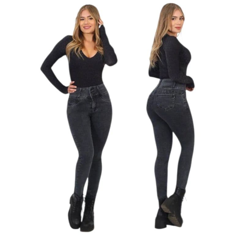 Jeans Pitillo Full Push Up Levanta Cola Corte Colombiano Gris Oscuro 46
