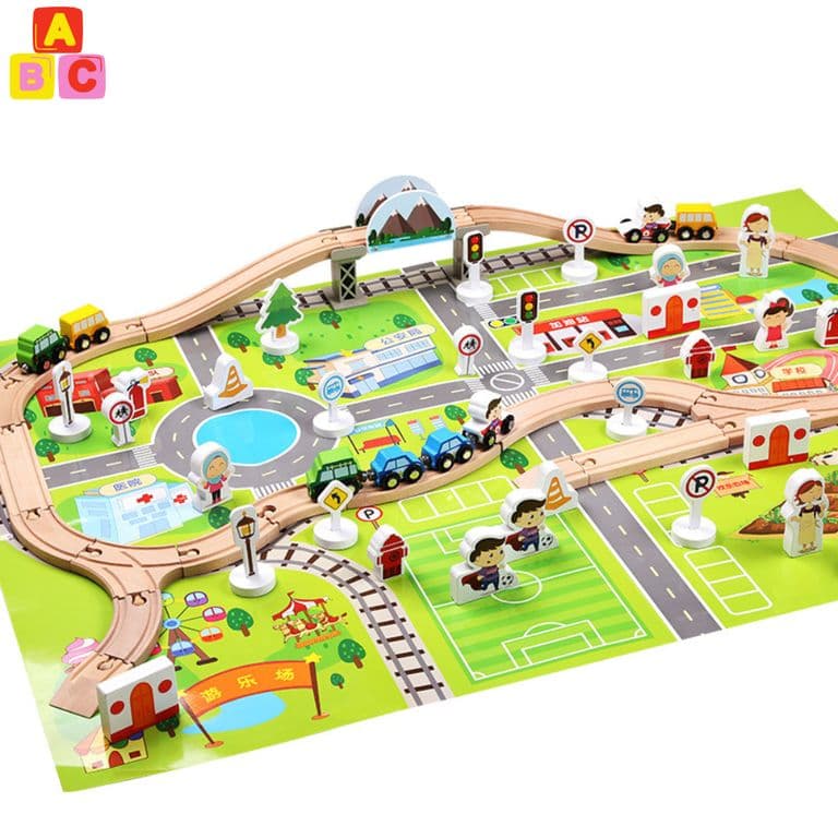 Mega Set de Tren de Madera con Ciudad Interactiva 80+ Piezas