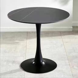 Mesa Tulip Simil Marmol Negro- Pedestal Negro 100 cm