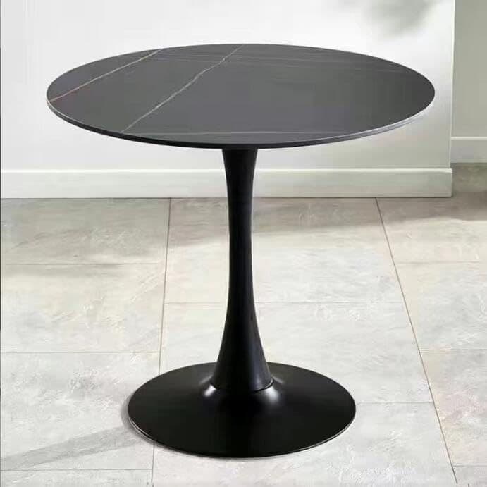 Mesa Tulip Simil Marmol Negro- Pedestal Negro 100 cm