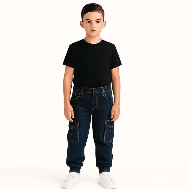 Pantalon Jogger Cargo Mezclilla Nino Azul 8