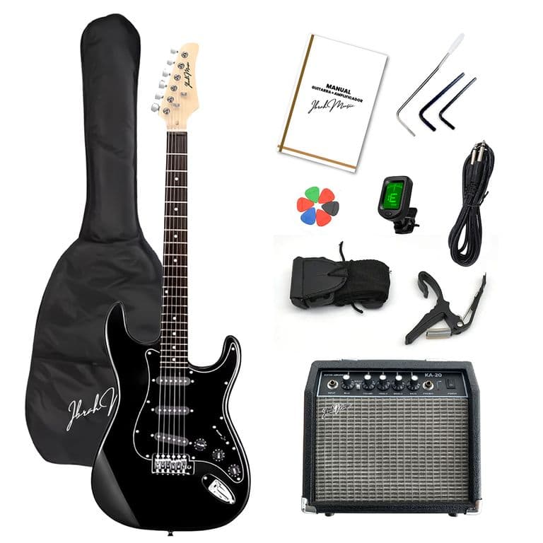 Guitarra Electrica Stratocaster Music + Amplif + Accesorios Negra