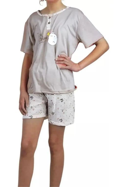 Pijama Nina Verano. Short Y Polera. Tallas. Disenos. 390 Gris 12