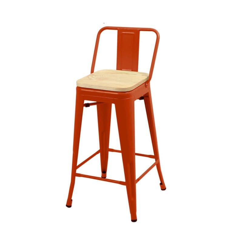 Taburete Tolix metal con asiento de madera 66 cm - Rojo