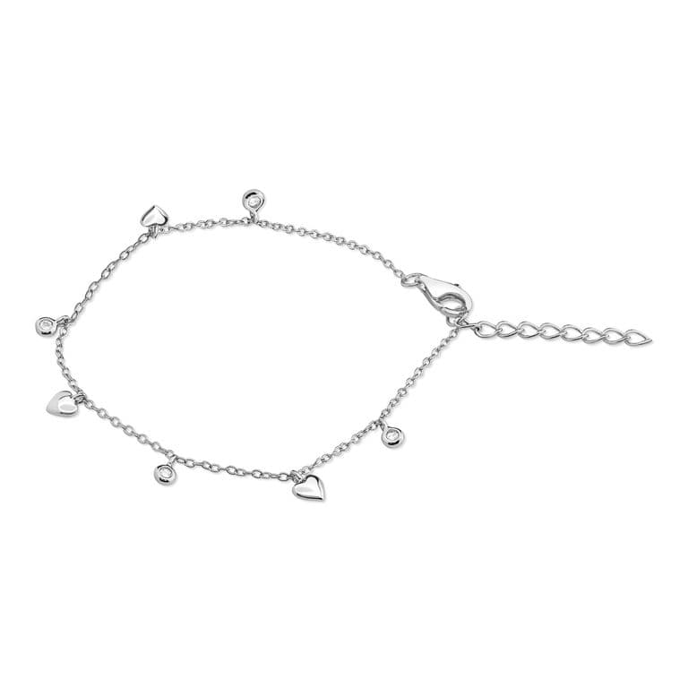 Pulsera con Corazones y Circones de Plata 925 Plateado TALLA UNICA