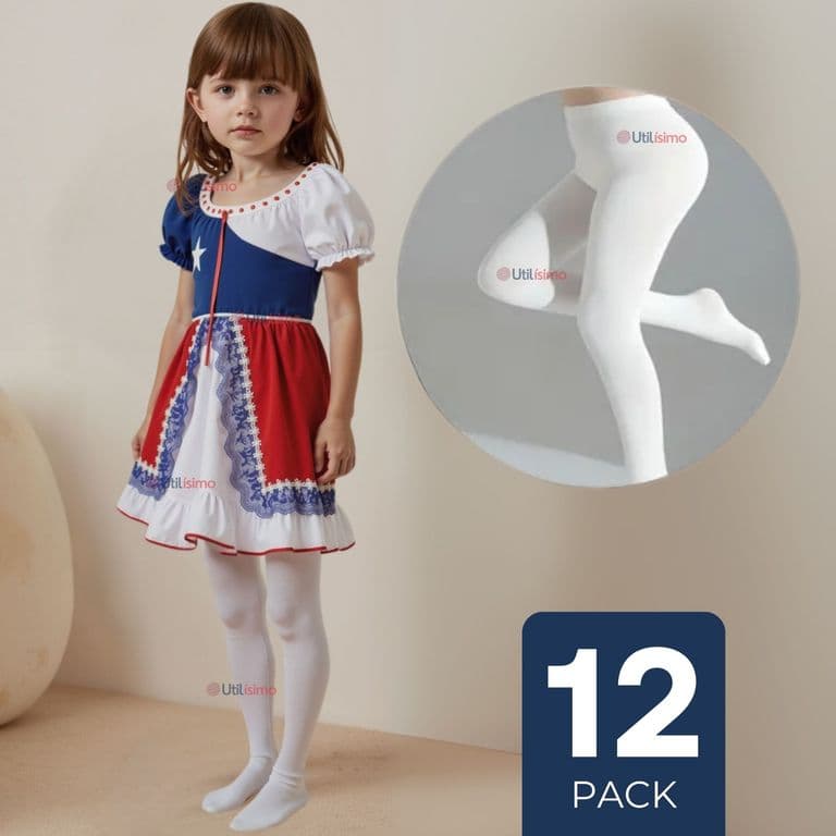 Pack 12 Ballerina Panty Primera Capa Blancas Nina Fiestas Patrias Blanco 5-6 ANOS