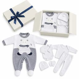 Ajuar de Bebe con Enterito Algodon Premium 0 a 3 Meses - Set de Regalo Nacimiento y Baby Shower. Azul Marino 0-3 MESES