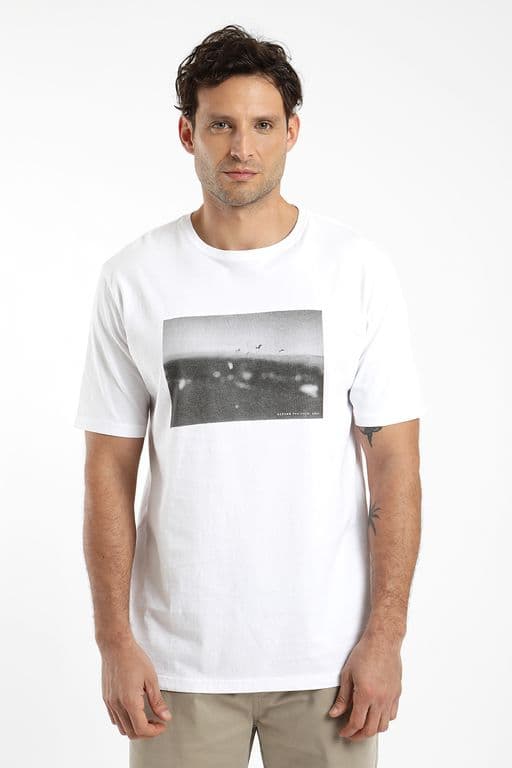 Polera hombre manga corta foto oceano 100% algodon organico Blanco S