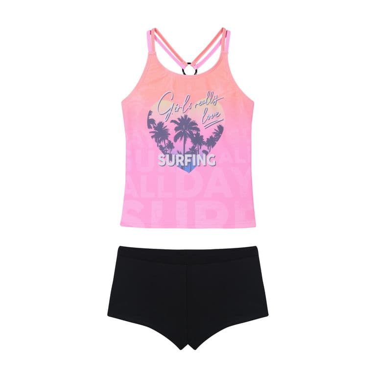 Traje de Bano Nina Teens Tankini UV50 Hot Pant Rosa - Rosa Rosa 12