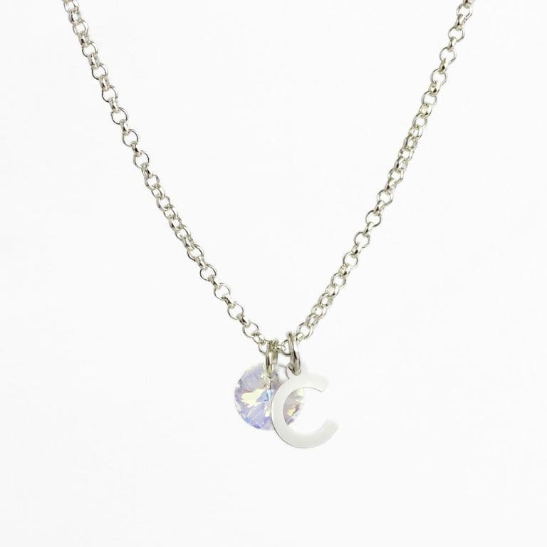 Cadena de Plata con Inicial y Cristal - C Plateado TALLA UNICA