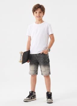 Shorts Bermuda Cargo Jean Denim Casual Con Estilo Gris 10