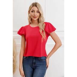 Polera Mujer Algodon Elasticada Manga Corta Broderie 3316 Rojo S