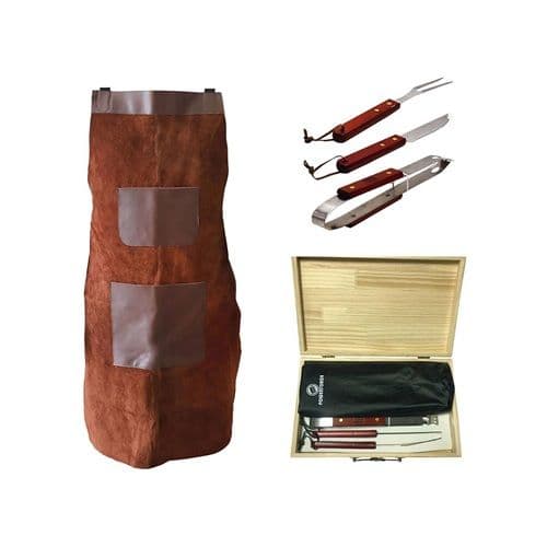 Set Parrillero Con Mandil De Cuero