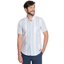 CAMISA HOMBRE MANGA CORTA LINO LISTADA CANTABRIA - Celeste M