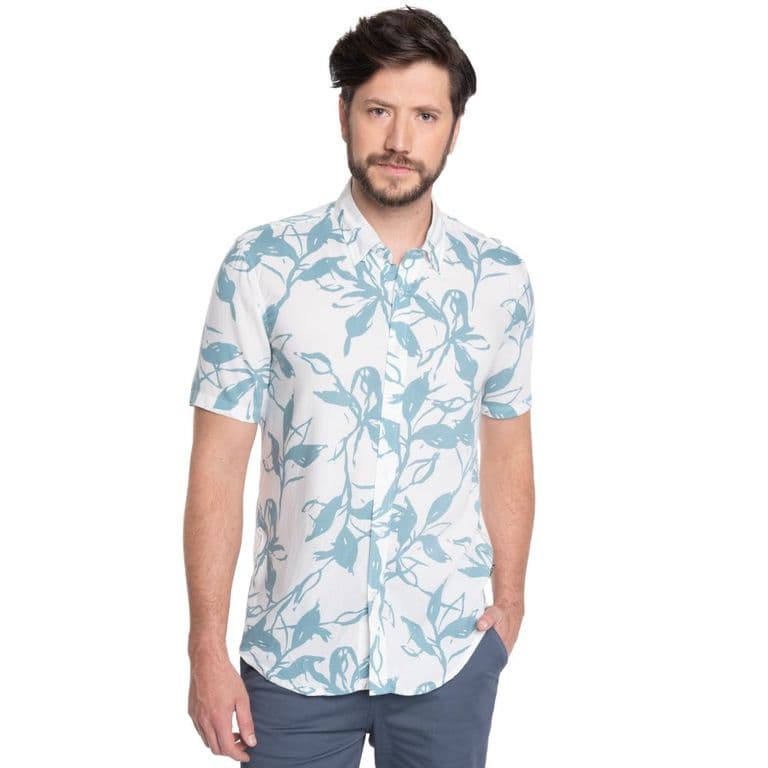 CAMISA HOMBRE MANGA CORTA VISCOSA ESTAMPADA MALLORCA - Blanco L