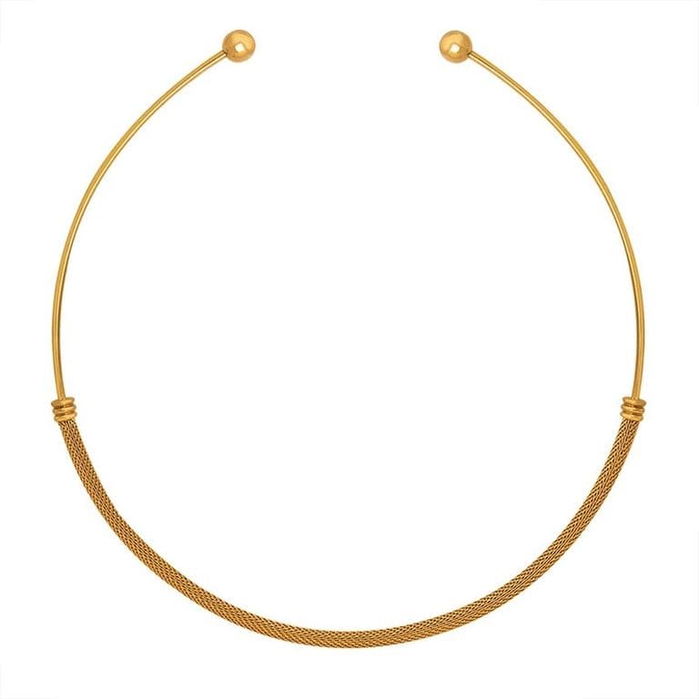 Collar Bano Oro 18k Tiara Rigida Malla Pelotas Dorado TALLA UNICA
