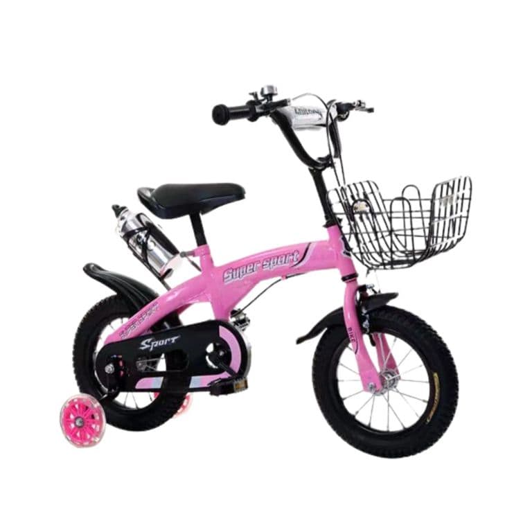Bicicleta Aro 12 con Cesta, Ruedas y Botellon de Agua Rosado Rosado M
