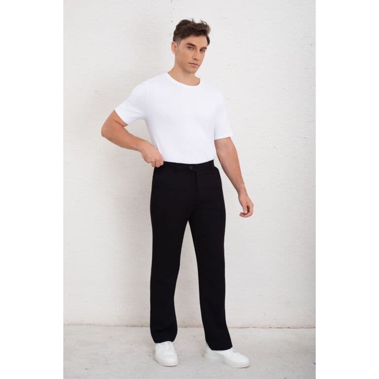 Pantalon Clasico Hombre Algodon Casual Tipo Lino Liso 6011 Negro S