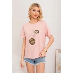 Polera Mujer Algodon Manga Corta Oversize Aplicacion 2012 Rosa L/XL