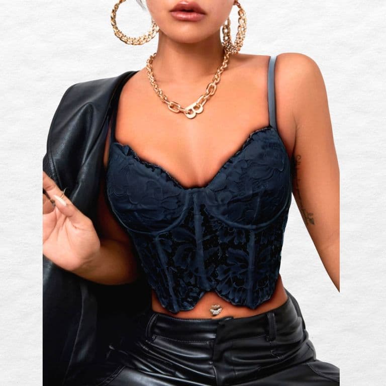 Top Tirantes Mujer Corset Sujetador Sexy Encaje Moda 9004 Negro L/XL