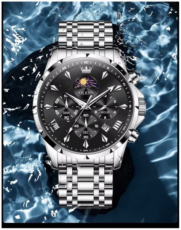 Reloj Deportivo de Cuarzo 42mm con Cronografo Calendario Plateado TALLA UNICA