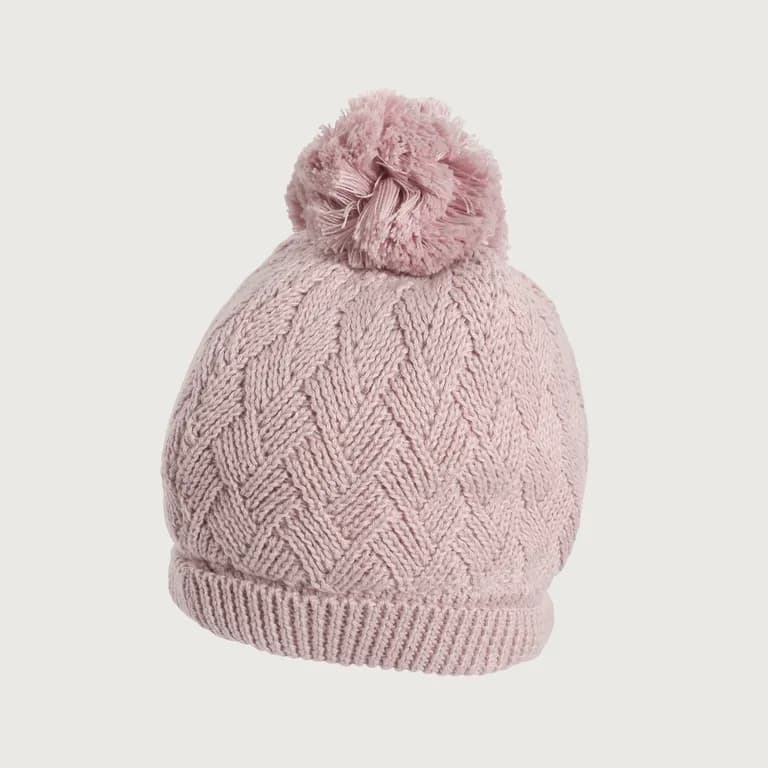 Gorro tejido para nina color rosa con pompon Morado L