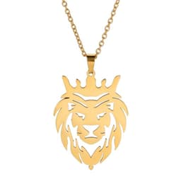 Collar Cabeza Leon Corona King Acero Dorado Dorado TALLA UNICA