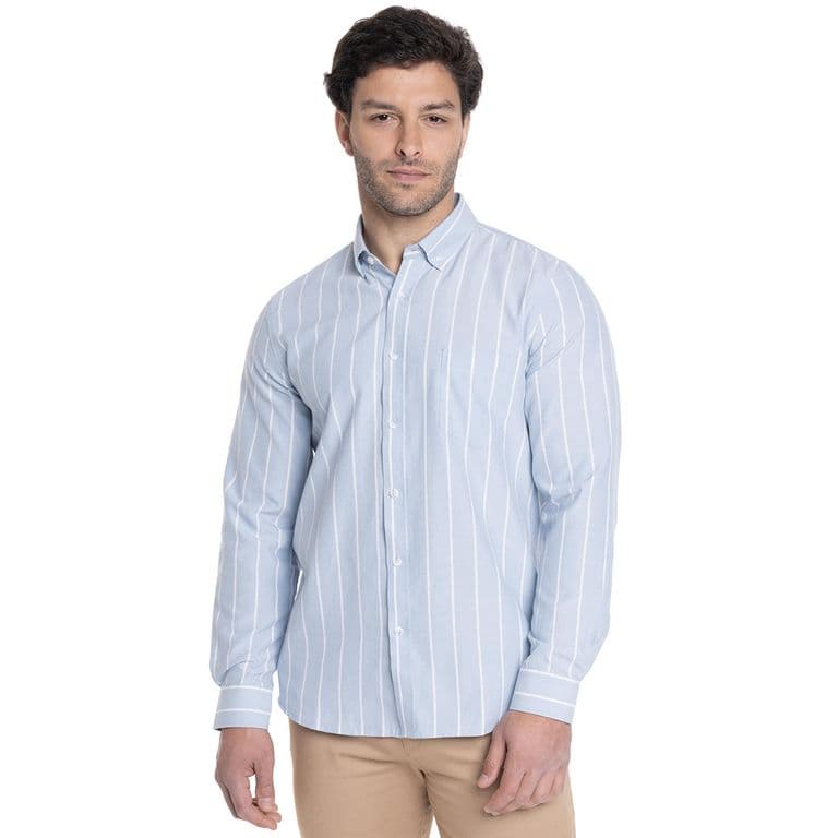 CAMISA HOMBRE MANGA LARGA OXFORD LISTADA Azul M