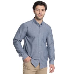 CAMISA HOMBRE MANGA LARGA CUELLO SEMI ITALIANO CHAMBRAY Azul S