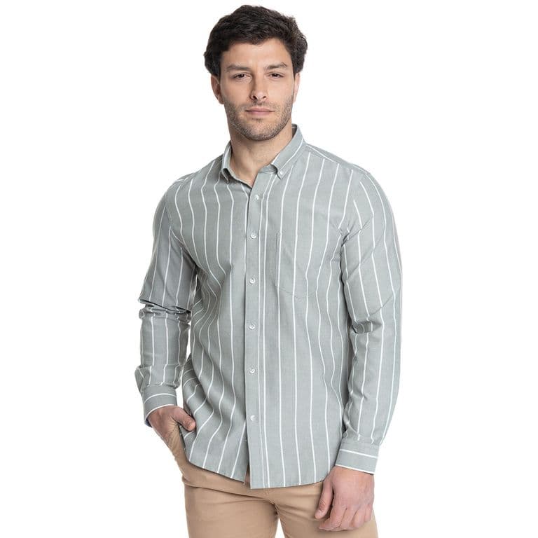 CAMISA HOMBRE MANGA LARGA OXFORD LISTADA Verde L