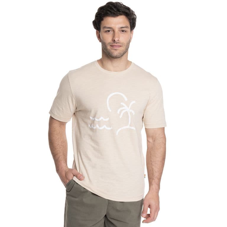 POLERA HOMBRE CUELLO REDONDO ESTAMPADO FRONTAL Beige S