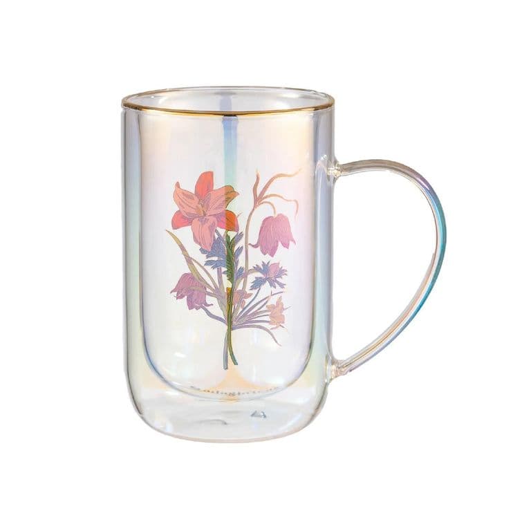 Mug Bhoro Doble Vidrio Botanical Bouquet Iridescent 470 ml
