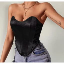 Top Strapless Mujer Corset Sujetador Satin Moda 9005 Negro L/XL