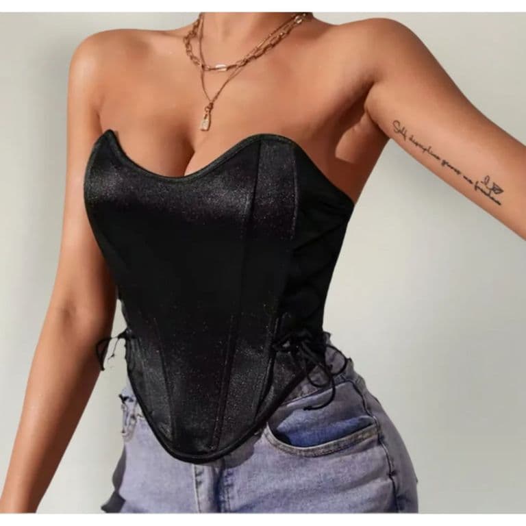 Top Strapless Mujer Corset Sujetador Satin Moda 9005 Negro L/XL