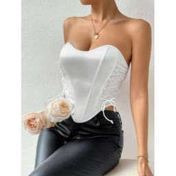 Top Strapless Mujer Corset Sujetador Satin Moda 9005 Blanco S/M