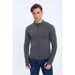 Poleron Deportivo Ajustado Hombre Entrenamiento Cierre 7032 Gris Oscuro S