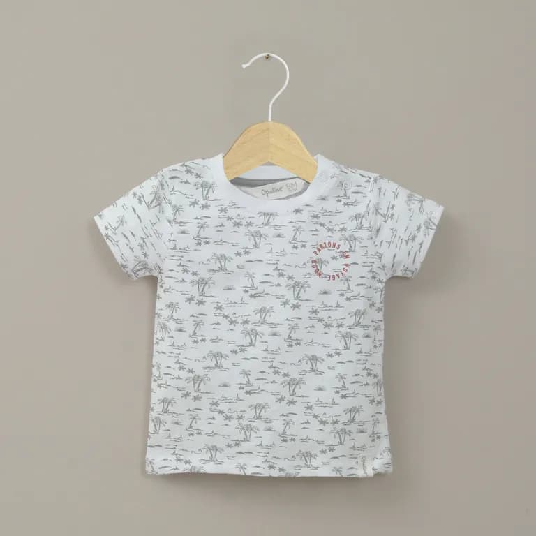 Polera manga corta blanca palmeras de nino Blanco 2 ANOS