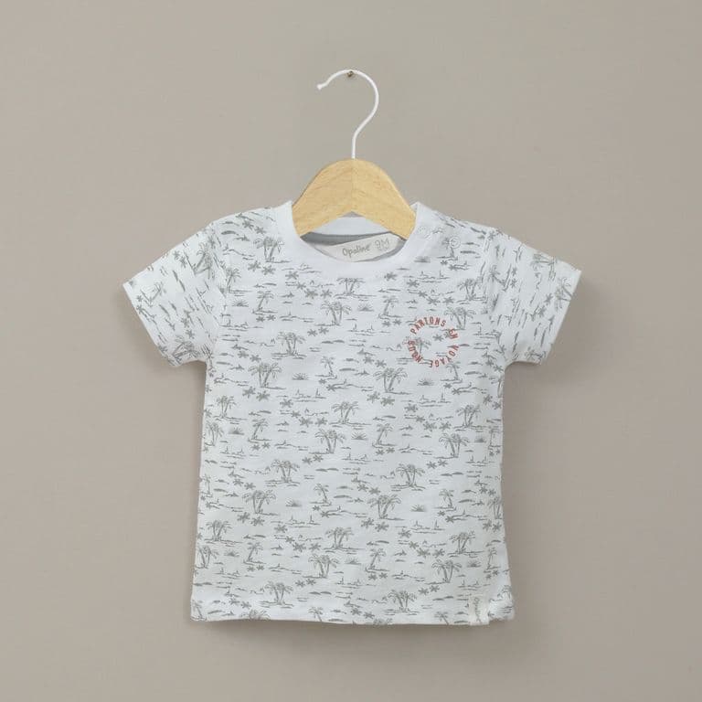 Polera manga corta blanca palmeras de nino Blanco 12 MESES