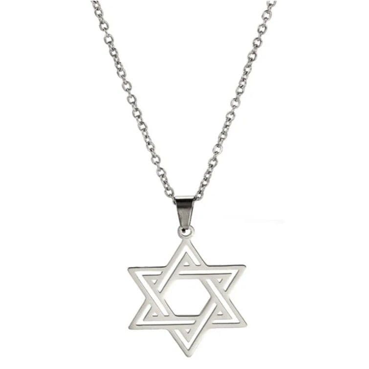 Colgante Collar Estrella David Biselada Acero Plateado Plateado TALLA UNICA