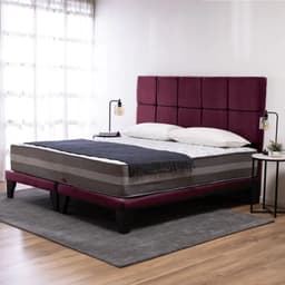 Cama King Europea Valencia Premium Respaldo Atenas Felpa Burdeo 180x190x70 Cm Resorte Bonell