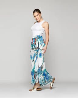Pantalon Mujer Pia Palazzo Plisado Estampado Azul Azul M