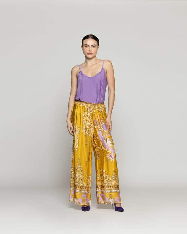 Pantalon Mujer Daniella Palazzo Satinado Amarillo Amarillo M