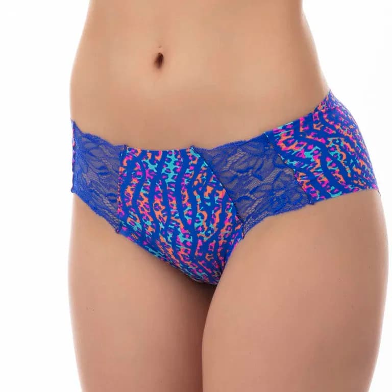 Pantaleta Corte Laser Microfibra Y Encaje Azul M