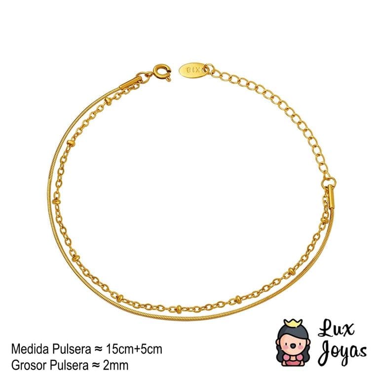 Pulsera Bano Oro Amarillo 18k Topo Cadena Pelotitas Dorado TALLA UNICA
